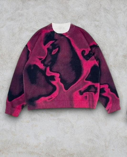 Pull Oversize Abstrait Violet &amp; Rose