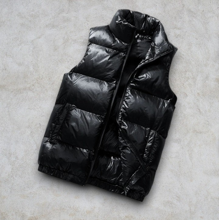 🖤 Doudoune Sans Manches Noire – Effet Brillant